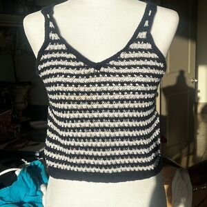 Freshman Black & White Striped Knit V-Neck Tank